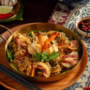 Miến xào tôm và thịt xông khói